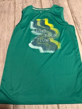 all in motion Teal Athletic Tank with Yellow and White Brushstroke Graphic XL